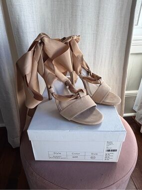 RAYE Nude Ribbon-Tie Stiletto Sandals